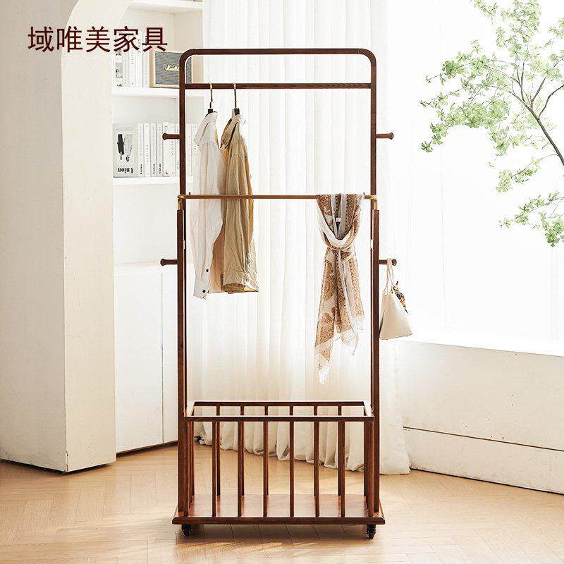 实木衣帽子架YWM-928#卧室落服地木衣挂衣架可移架动置物架现代衣
