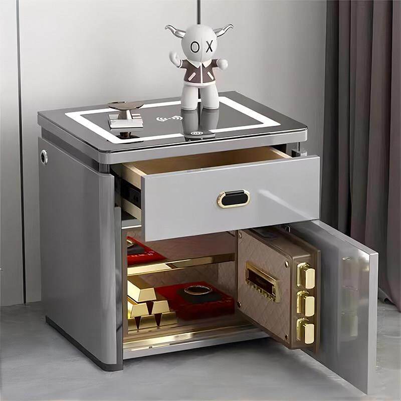 品牌保险箱一体柜家用智能防盗抽屉式床头指纹床头柜无线 线充电