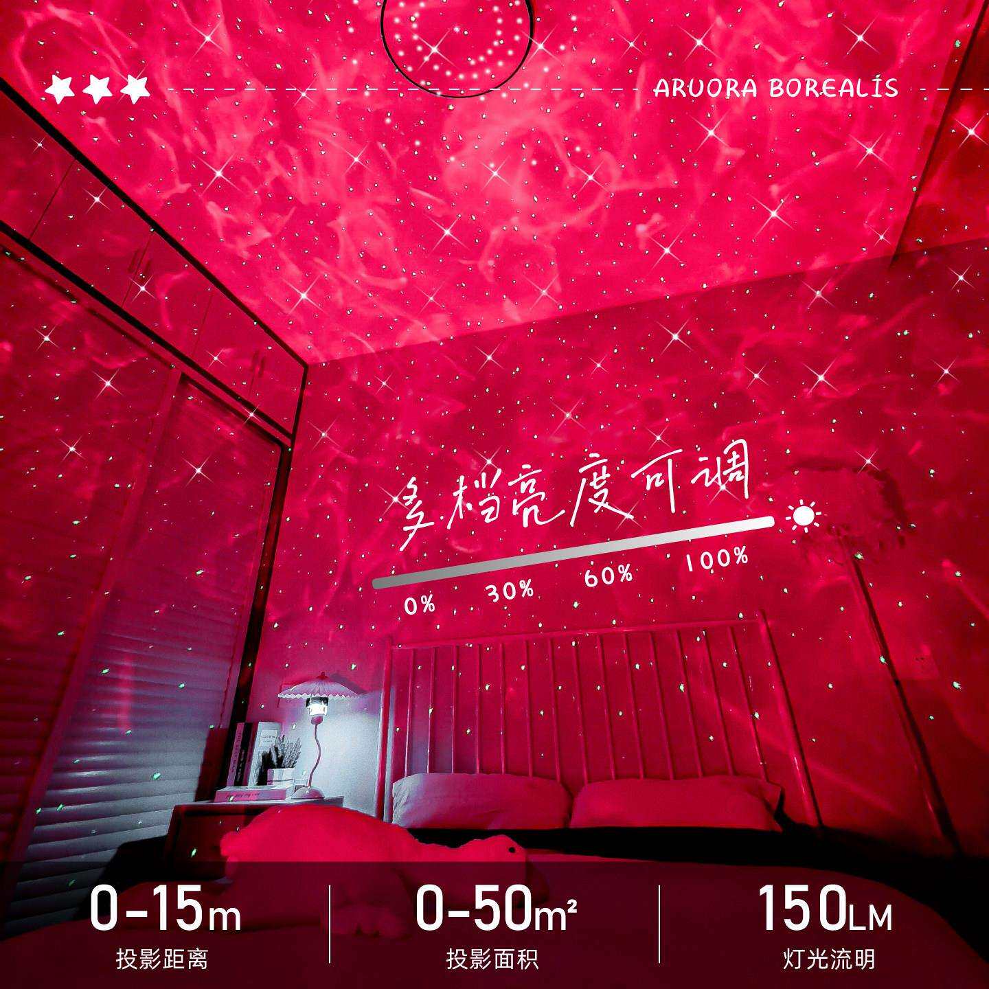 卧床水波纹气氛围投影星空房间睡眠室情侣浪漫高头级趣调小无品牌