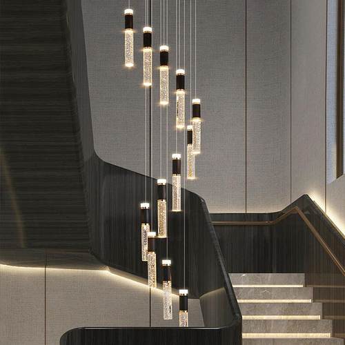 轻奢复长式大吊灯晶旋转lo42692ft公水寓别墅挑高楼梯吊灯商中业