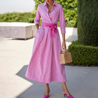 Women's dress plaid mid length shirt skirt