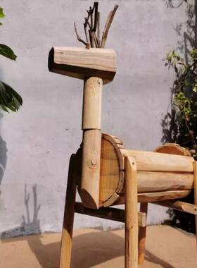 实木小鹿摆件园创意多肉花院盆庭物阳台花实木小鹿布置橱窗幼儿园