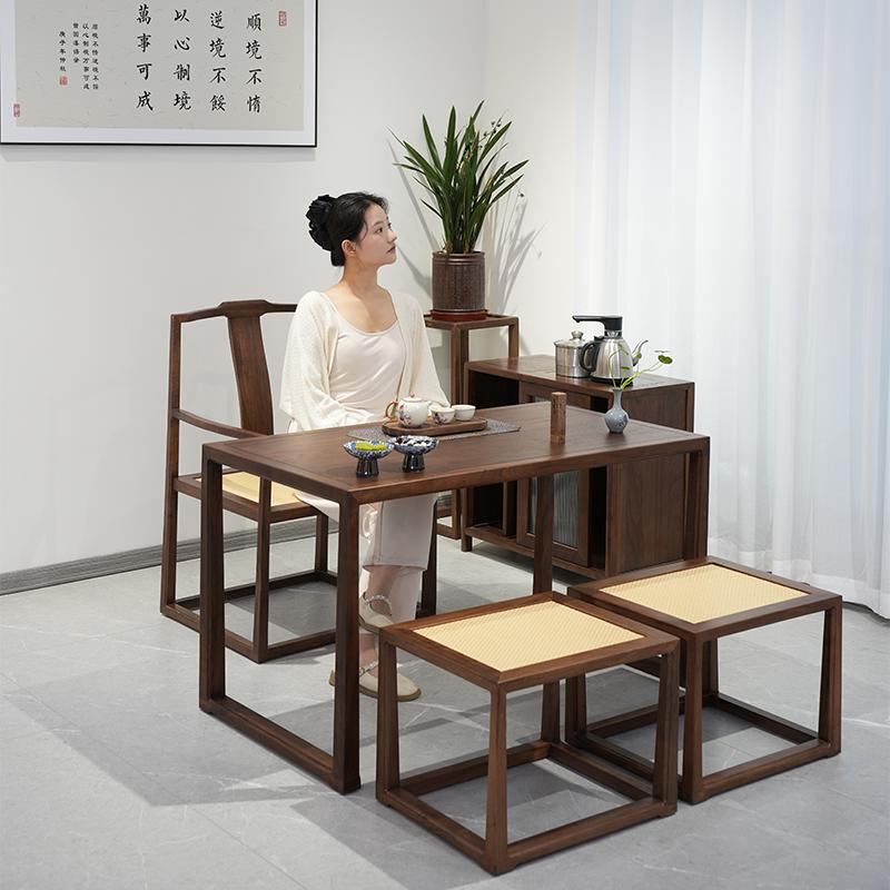 免费定制新中式阳台茶桌2024新款高端实木小型家用阳台茶台黑胡桃