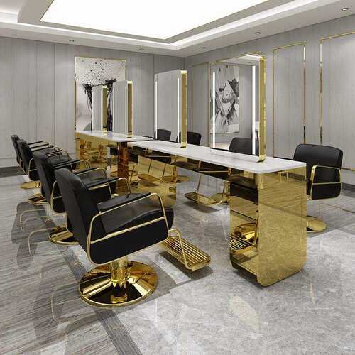 理发店网红款带柜单双面镜台美发店简约带灯烫染镜发廊剪发圆镜子