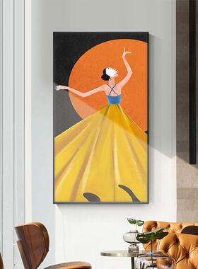 现玄关装饰画走廊过道挂画人物落地画轻奢人物楼梯橙色壁画