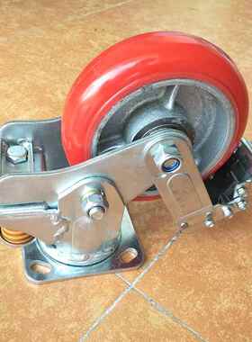 弹簧防震脚轮6寸聚氨酯减震轮重型9984铁寸5寸6寸转轮向芯PU减震