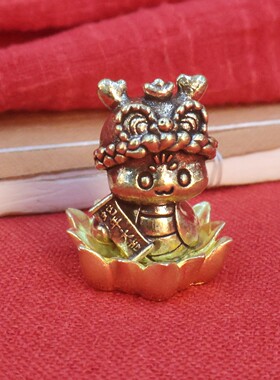 实心莲花灵蛇翻砂摆件仿古精工铜艺茶宠铜蛇古玩铜器铜把件摆摊