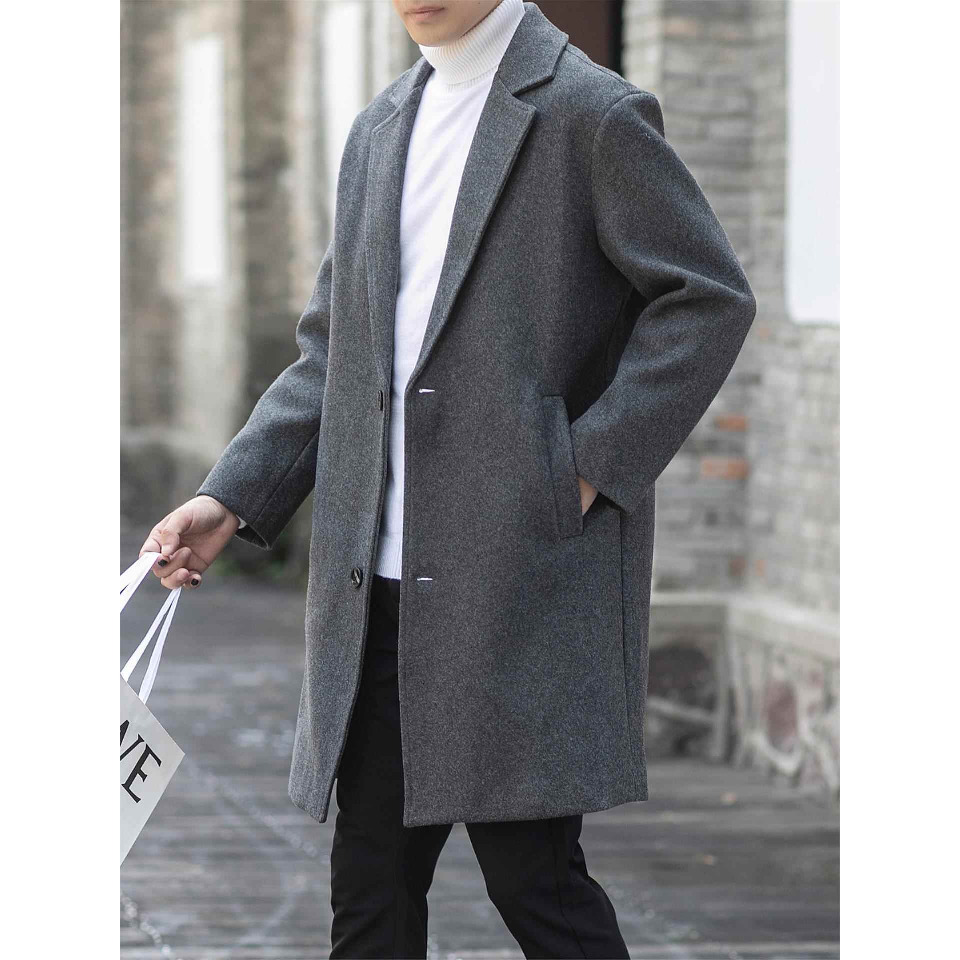 2025秋冬季新款灰色呢子风衣外套男士潮流百搭休闲中长款毛1022r