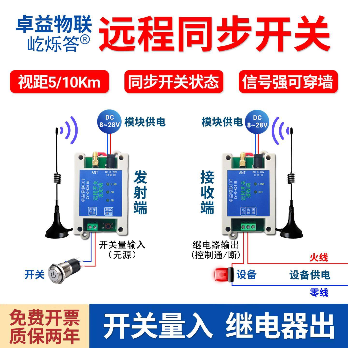 无线远程点对点同步对传开关遥控水位远距离大功率控制开关量模块