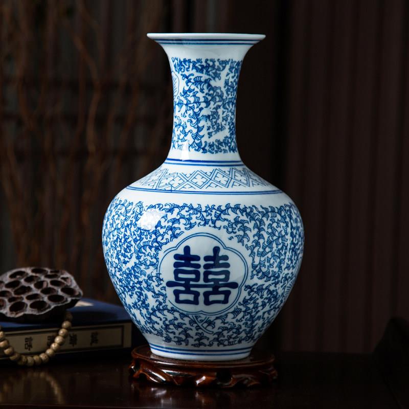 景德镇陶瓷器花瓶彷古青花瓷插花中式客厅电视柜博古架装饰品摆件