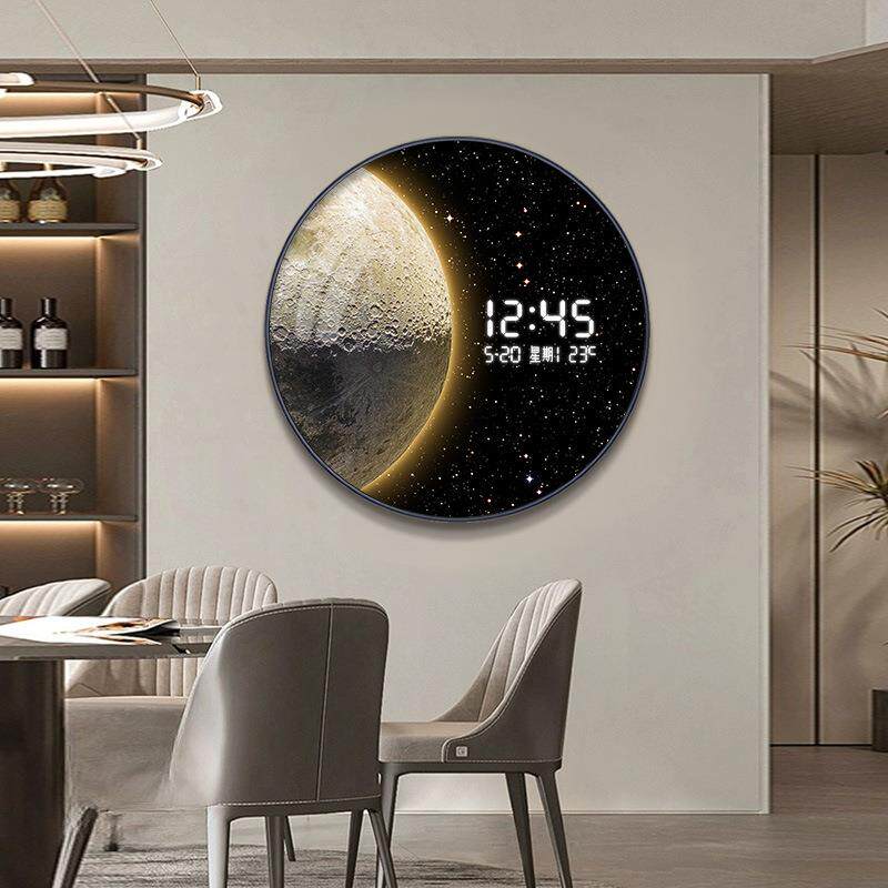 挂星空轻奢厅装饰画客壁LED电子屏时SY832821钟钟表餐厅画星球卧