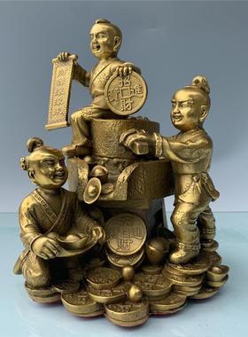 黄铜送财童子摆件运财童子元宝聚宝盆客厅办公室纳福新店开业礼品