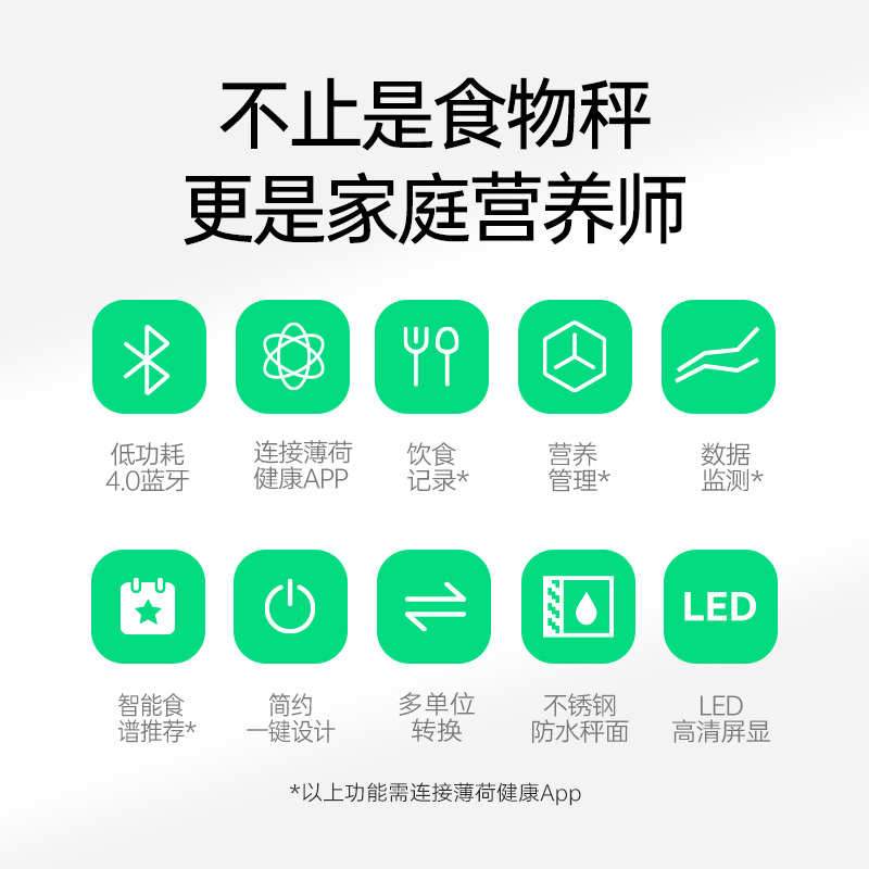 薄荷健康蓝牙食物秤克秤电子秤家用小型厨房烘焙用咖啡秤精准称