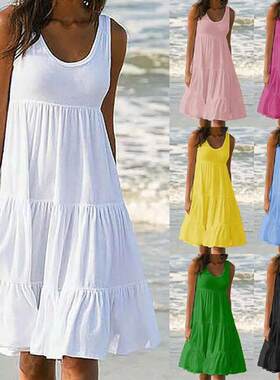 Jocoo Jolee Women Causual O Neck Sleeveless Ruffles Mini Dre