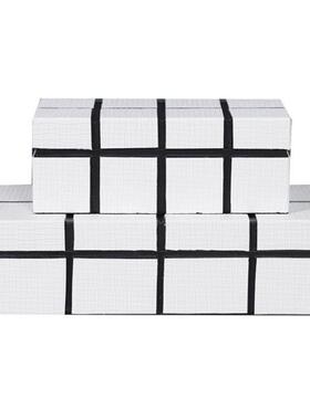 黑白格子纹样板间收纳盒现代样板间展厅软装饰品摆件首饰盒衣帽间