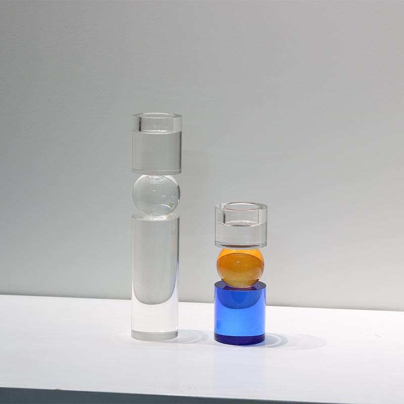 现代轻奢彩色透明水晶玻璃几何北欧烛台浪漫餐桌床头柜创意装饰摆