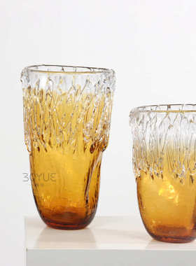 现代复古轻奢琥珀花瓶售楼处样板间客厅插花民宿酒店装饰玻璃花器