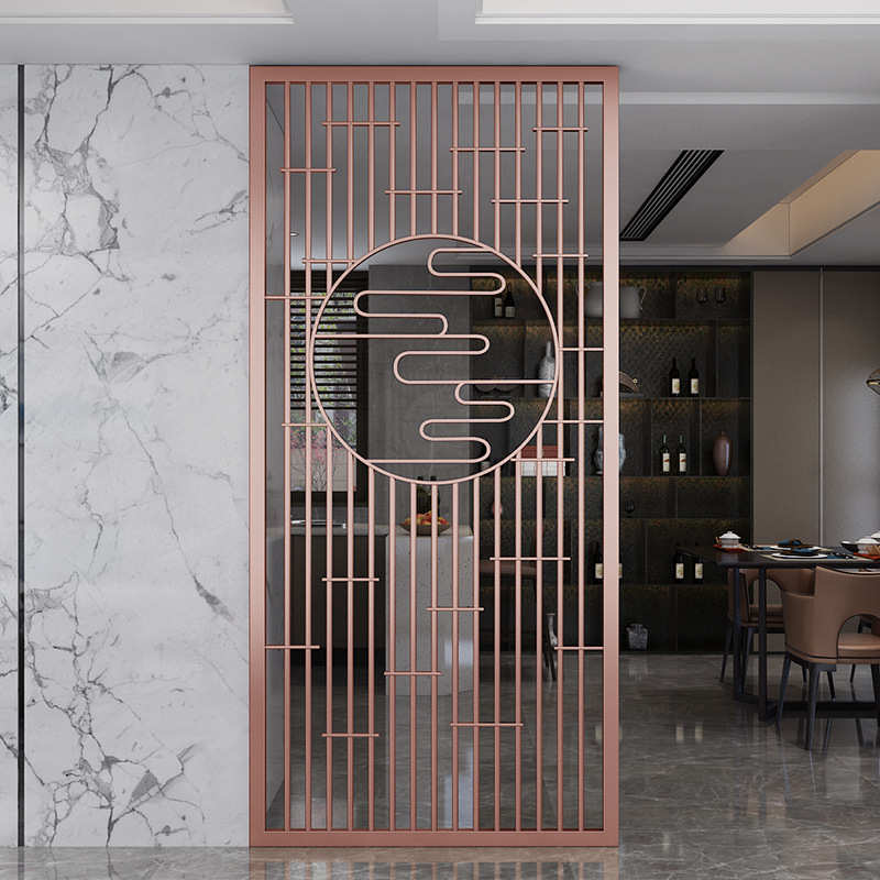 不锈钢屏风钛金属轻奢铁艺隔断玫瑰金简约现代玄关餐客厅装饰