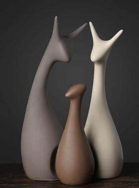 北欧风格摆件一家三四口鹿陶瓷家居创意客厅电视酒柜现代装饰品