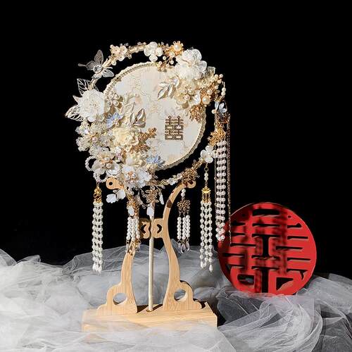 新娘结婚团扇diy材料包成品中式婚礼高级感简约大气秀禾出嫁喜扇