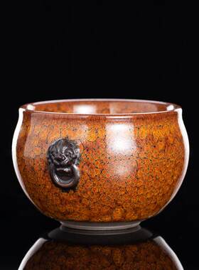 瑞兽建盏风水缸茶杯陶瓷纯手工铁胎功夫大号主人杯高档茶盏品茗杯