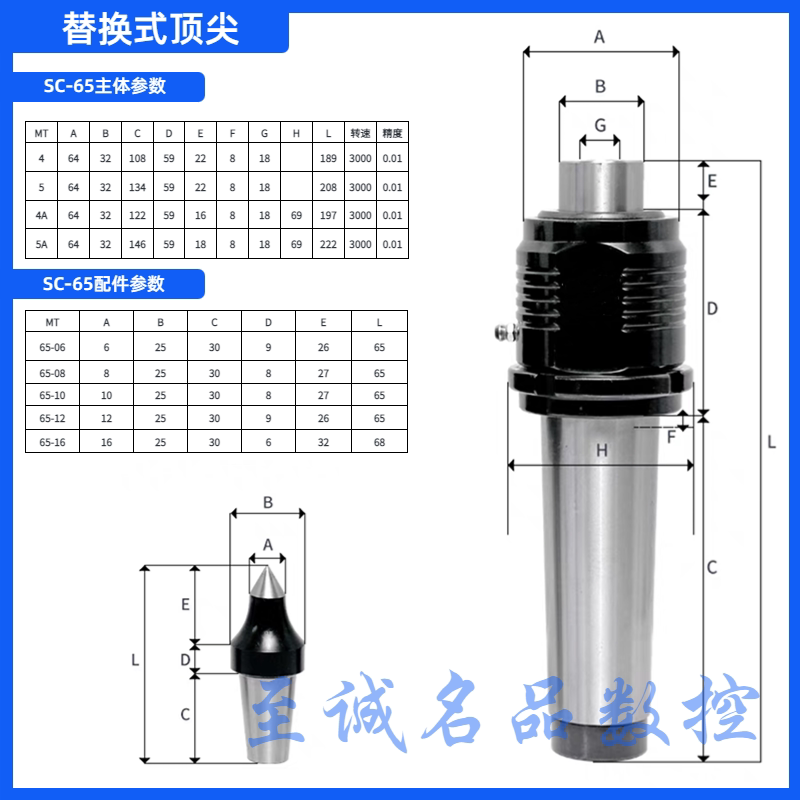 插入式数控车床/65顺高精度回转顶尖成顶针sc61替换活动台湾