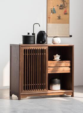 木新式实中TB640910木茶水柜黑柜胡桃茶桌边茶室餐边柜储物柜老榆