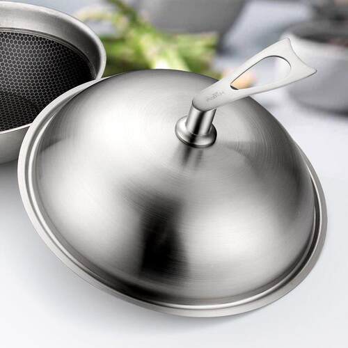 不锈钢炒锅盖家用通用炒锅圆形铁盖子防溢可立式30寸32cm34厘米