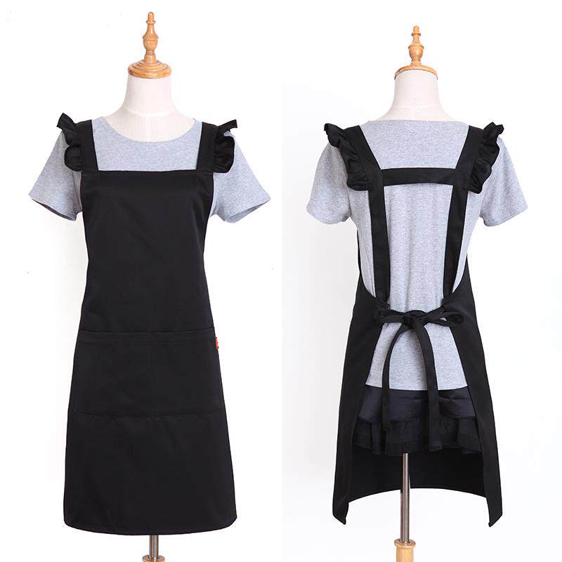 高档韩裙围定制LOGO印字美美甲容店烘焙工作服女时尚花版边家用厨