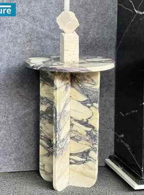 简约轻奢天然紫色大理石角几现代茶几沙发边柜边几方几咖啡桌边桌