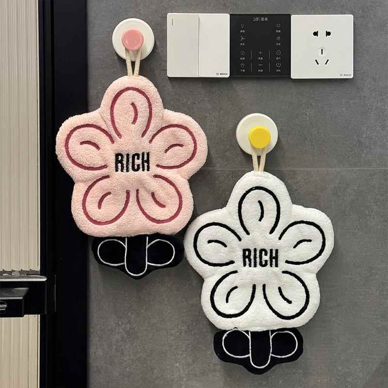 厨房卫生间擦手巾毛巾手帕挂式可爱超强吸水双层加厚简约专用抹布
