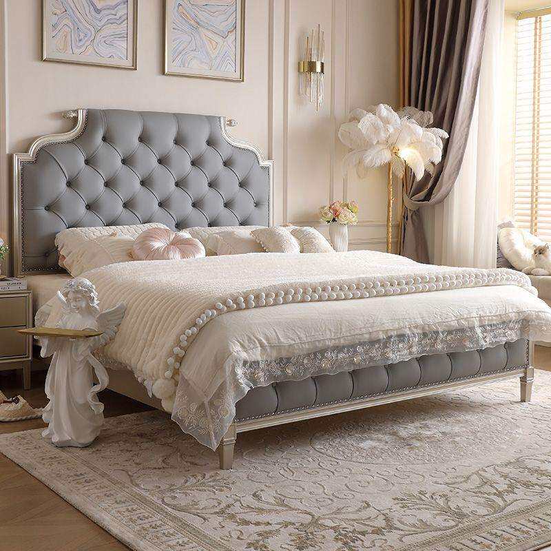 法式轻奢实木床奶油风1.5米双人1.8米主卧2.2米牛角床美式公主