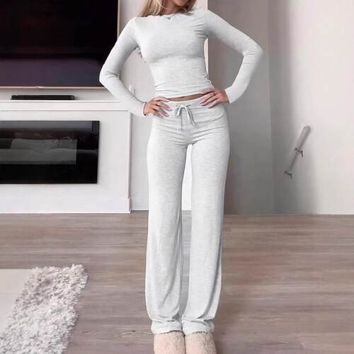 Women's Solid-Color Long-Sleeve Soft Knit Crop Tee &