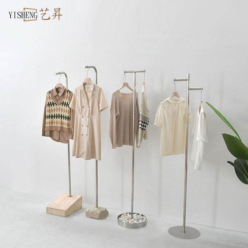 服装店展示架不锈钢正挂落地式石头底座挂架点挂女装店货架陈列架