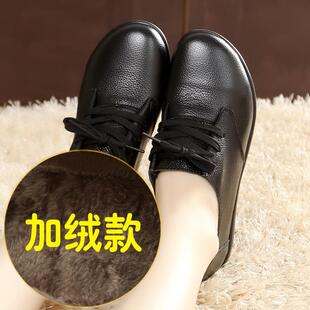 正品春秋季平鞋跟系带真皮年平底单鞋女子底大码中老皮鞋低跟软妈
