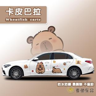 C260L奔驰卡皮巴拉车贴两侧Capibara小水豚卡通贴纸定制车身拉花