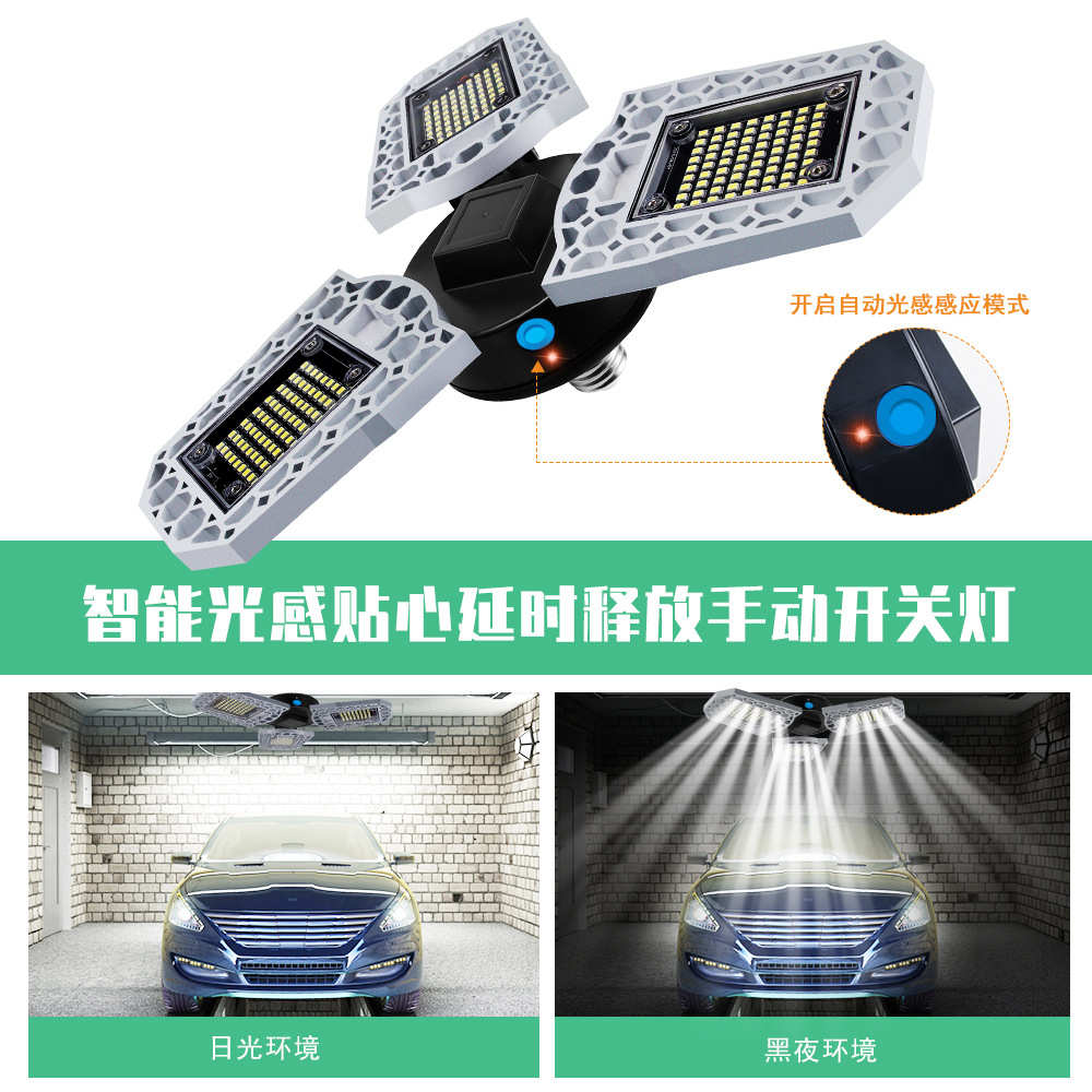 谦润照明工矿灯LED变形车库灯螺口e27大功率智能感应铝件防水吊灯