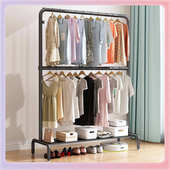 TUF4双层衣架落地家用阳台晾晒衣架卧室内简易可升降杆衣帽架收纳