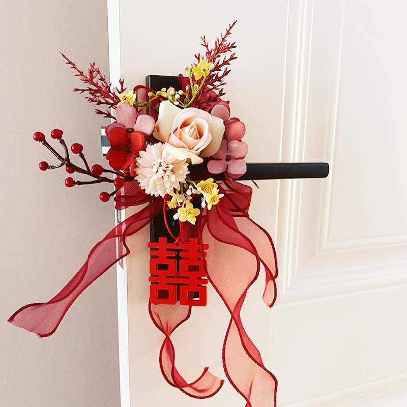 门把手挂件结婚绑带花装饰新房婚房布置婚礼客厅卧室汽车拉花喜字