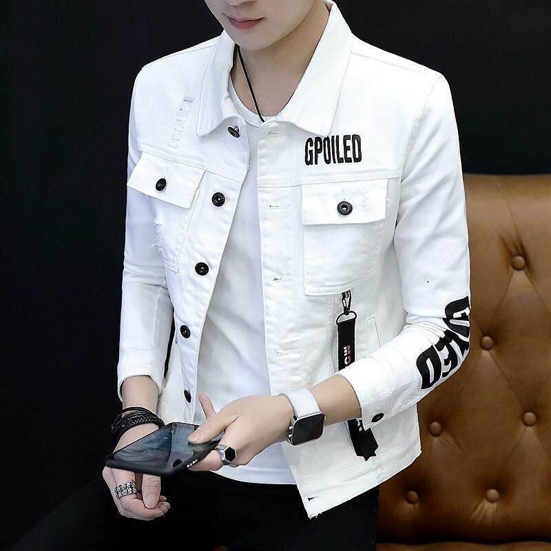 潮牌1212牛仔外套男痞帅2024秋冬季男士韩版帅气休闲上衣夹克白色