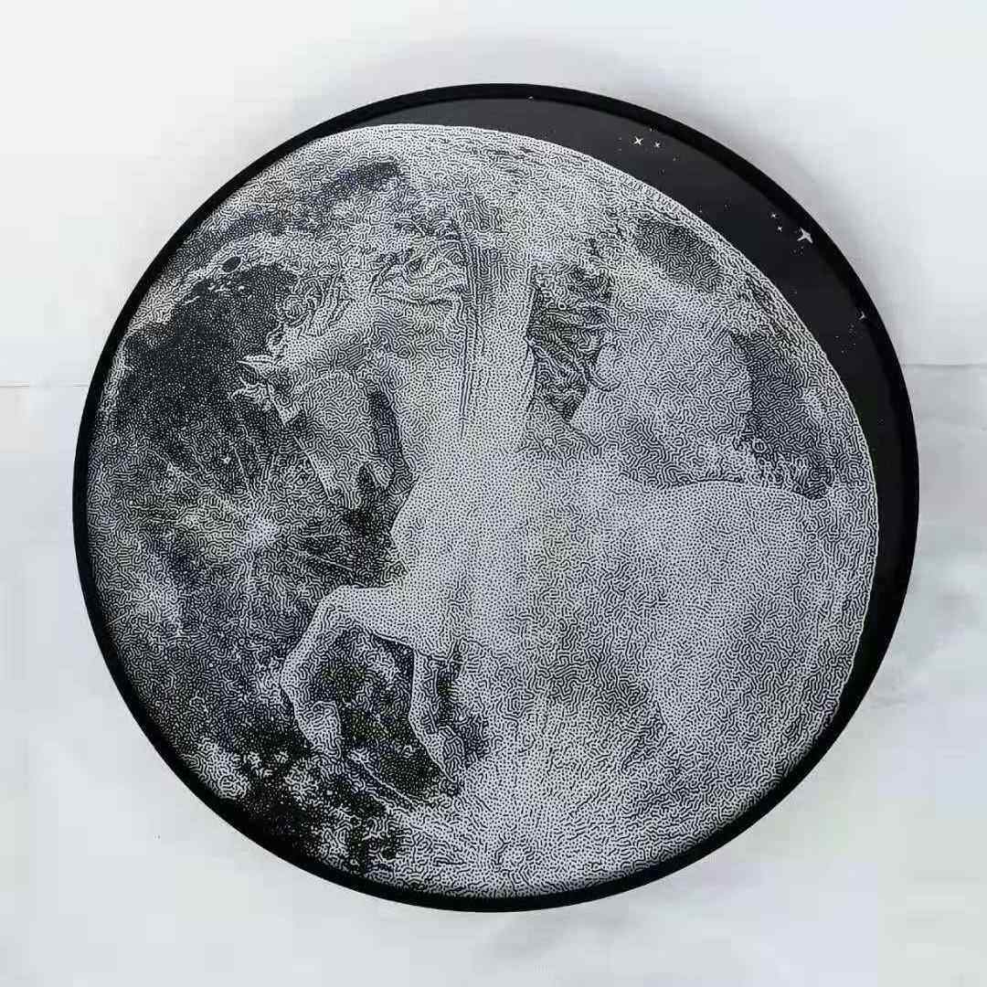 星月卧餐白马圆C55形装饰画客厅厅地黑白抽象画室落床头玄关小众