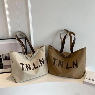 斜挎包大容量2024新款帆布级感时尚单肩包休闲托特包通勤