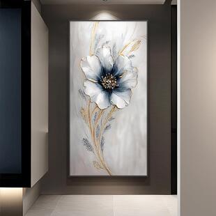 轻奢入户玄关装 过道尽头挂画 饰画玄幻客厅花卉走廊背景墙壁画竖版