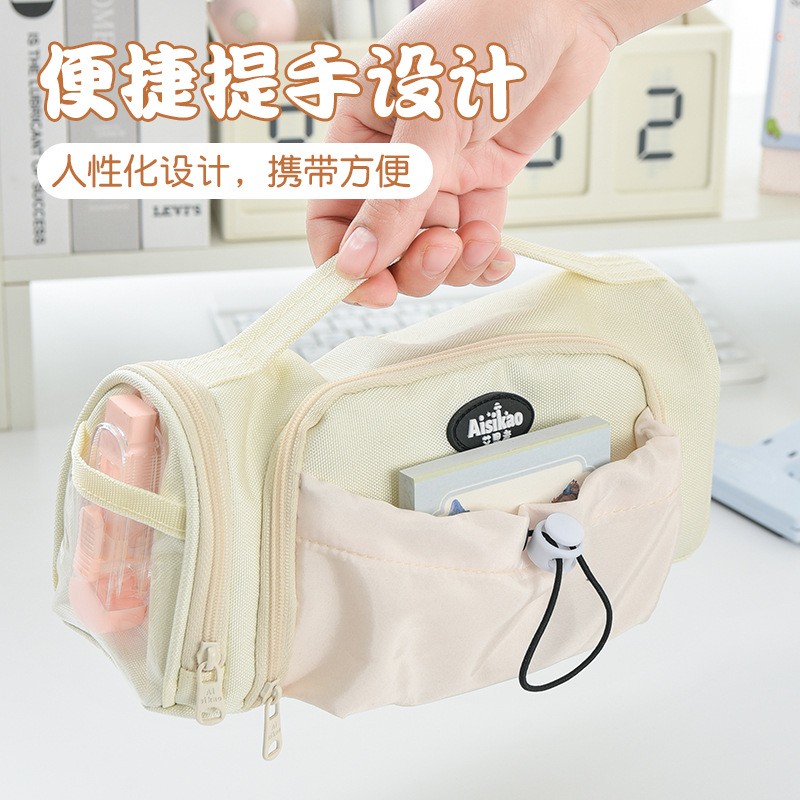 新款可爱萌黑色笔袋大容量学生透明抽绳笔袋女生男生办公收纳包