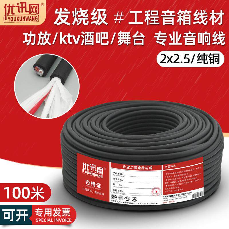 hifi专业工程音响线2*2.5纯铜低音炮功放用舞台音箱喇叭线材100米