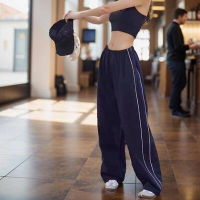 Womens Parachute Pants Baggy Elasitc Waist Relaxed Track