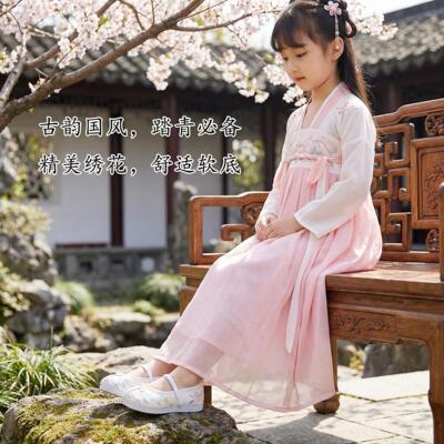 绣花鞋女款古风鞋童鞋新款儿童汉服鞋古装表演鞋子女童公主鞋布鞋