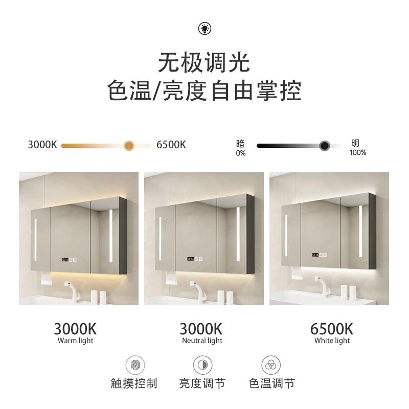 智能浴室镜柜单独挂墙式卫生间浴室镜洗手间镜子置物架收纳储之满