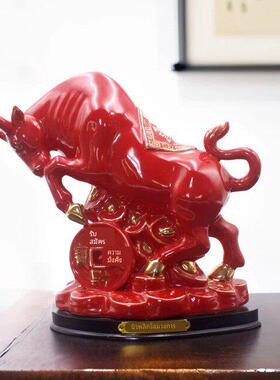 陶瓷红色抬头牛摆件家居客厅招财装饰品吉祥物十二生肖牛礼品摆设