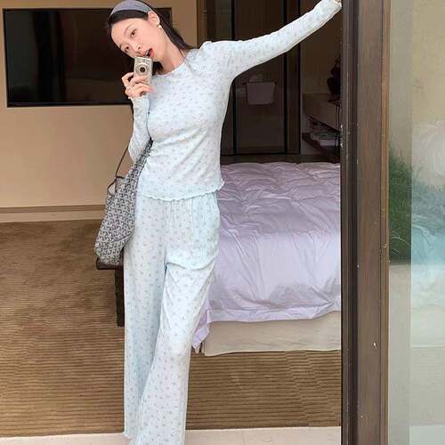 长袖睡衣女秋款2026新款春高级感甜美碎花圆领长裤家居服套0917e